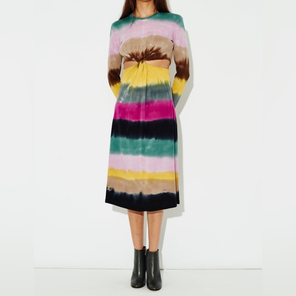 Raquel Allegra Nadia Twisted Cut Out Dress Bright Tie Dye